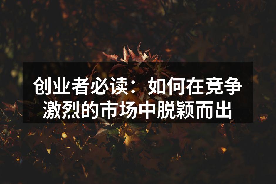 创业者必读：如何在竞争激烈的市场中脱颖而出